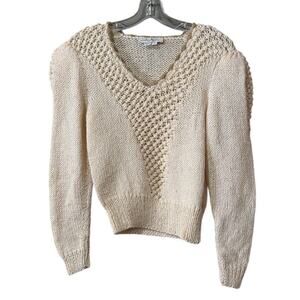 Antonella Preve Women Size Small Cream Crocheted Knit Sweater 80's City Vintage